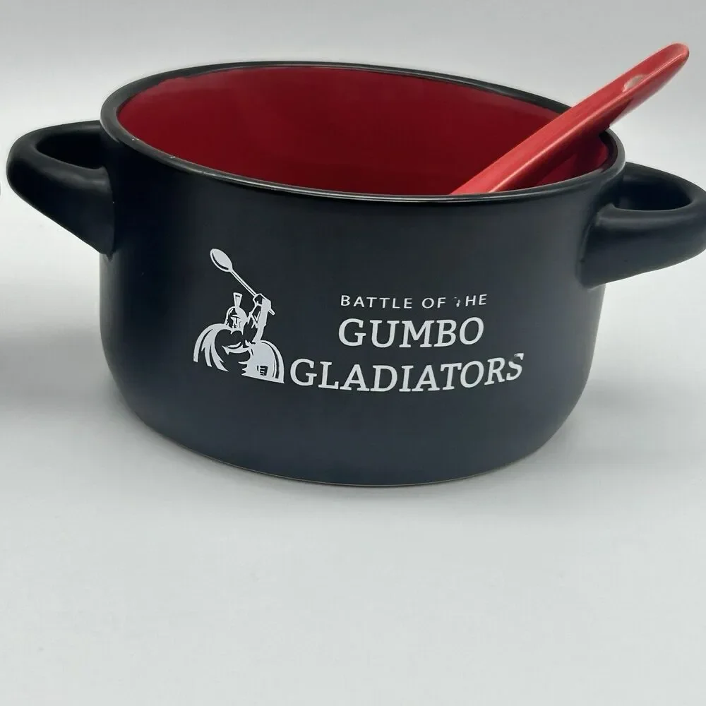 Battle of the Gumbo Gladiators Ceramic Gumbo Bowls w/Spoons Set of 2 SHREVEPORT